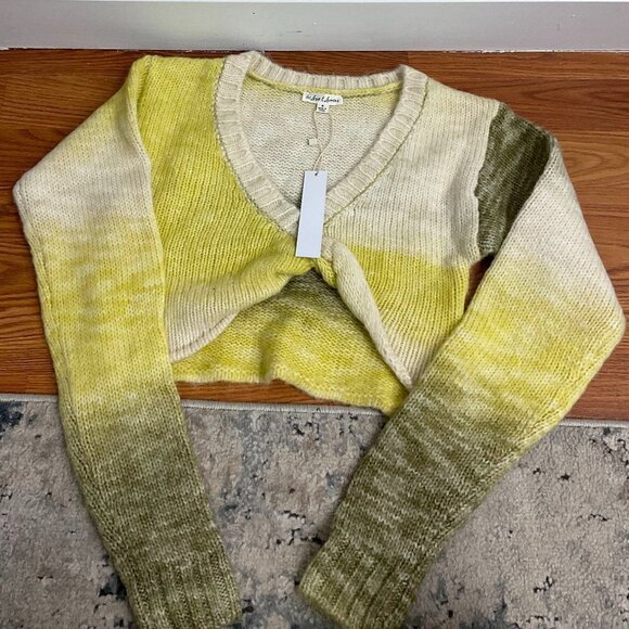 For Love & Lemons Celeste Twist Front Crop Sweater Size S Green - Picture 2 of 2